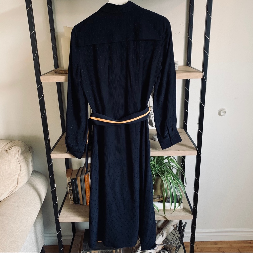 SOLD. Sandro Contrast Belt Woven Long Sleeve Dress - Picture 8 of 8